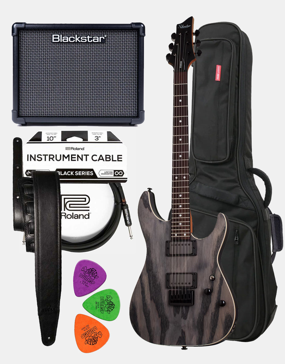 Schecter C-1 Charcoal, Premium Rock Guitar Set