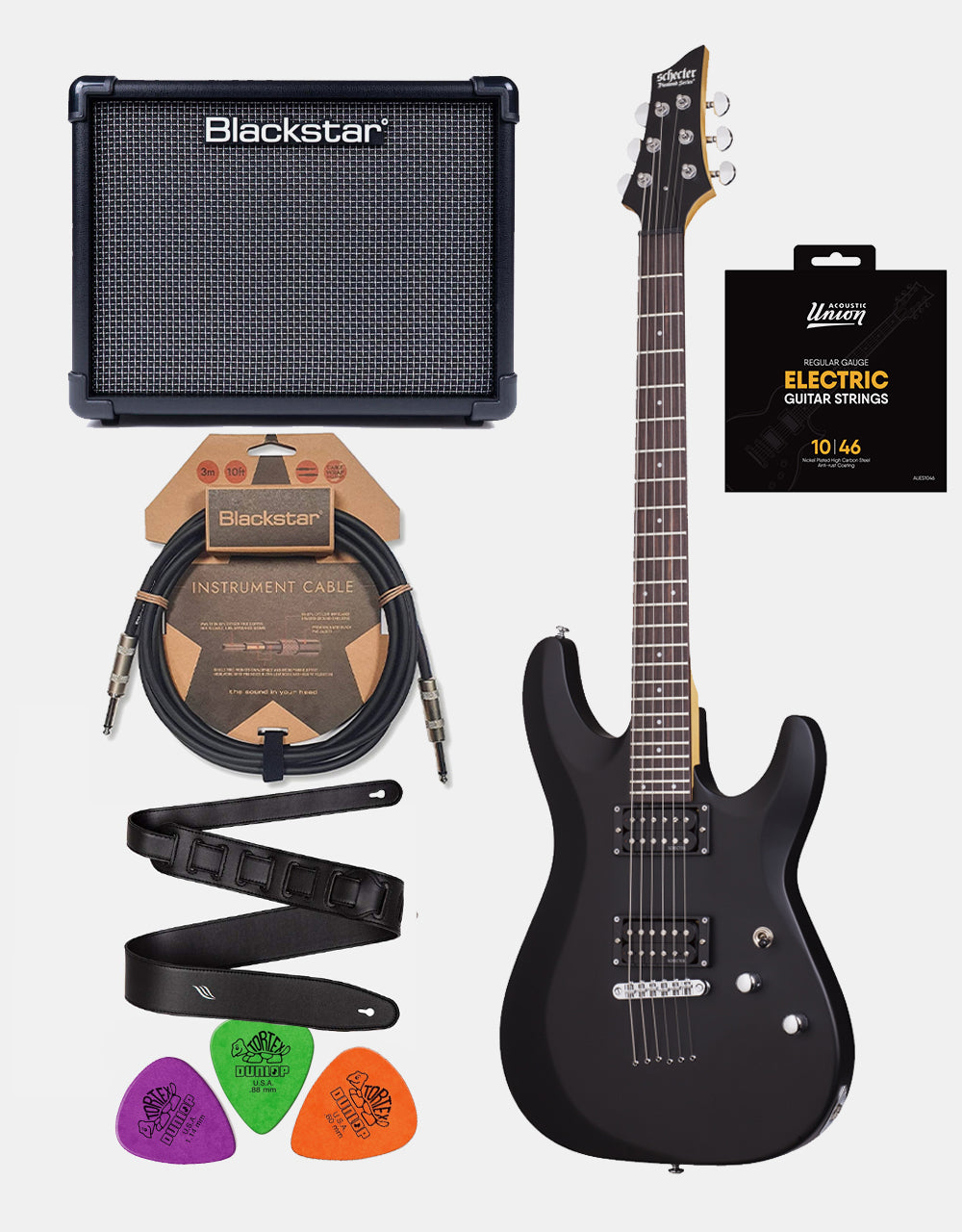 Schecter C-6 Deluxe Satin Black, Rock Guitar Set+