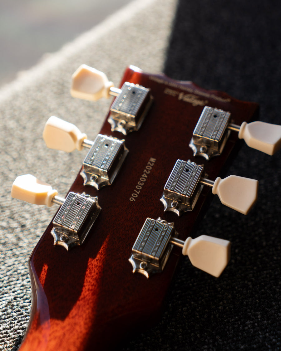 Vintage V100AFD Reissued Left-Handed, Flamed Amber