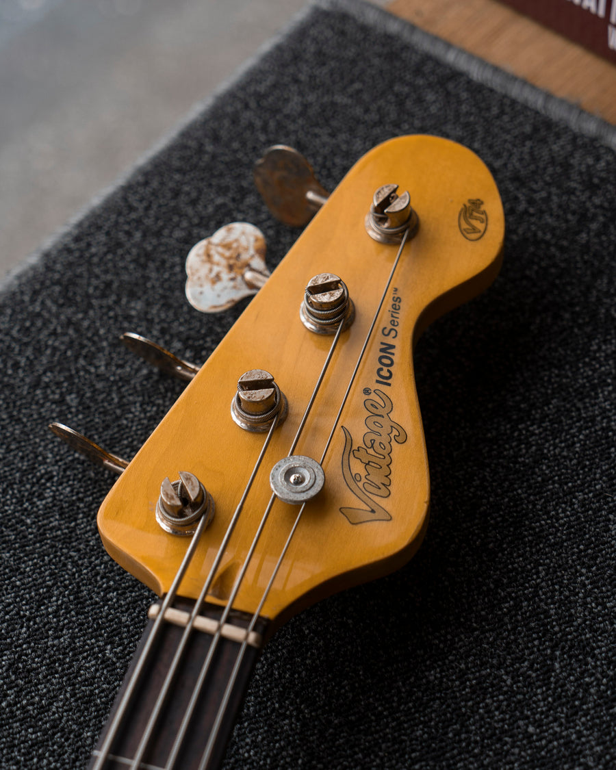 Vintage V74 ICON Fretless, Distressed Sunset Sunburst