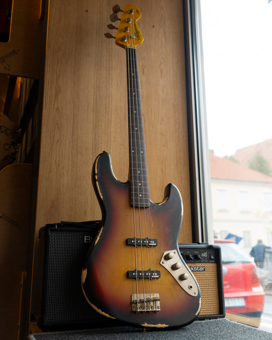 Vintage V74 ICON Fretless, Distressed Sunset Sunburst