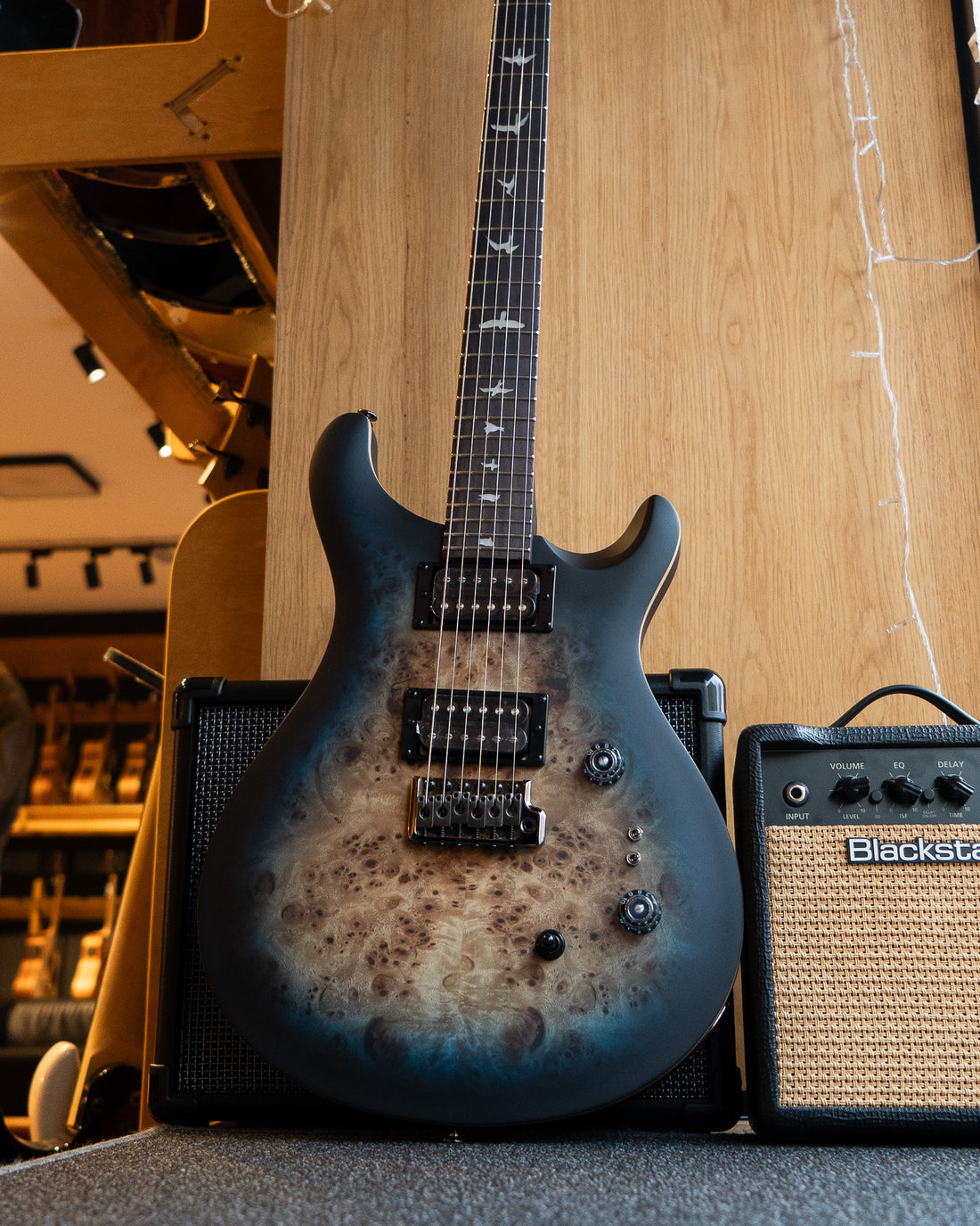 PRS SE Custom 24-08, Poplar Burl LTD, Lake Blue Midnight Burst