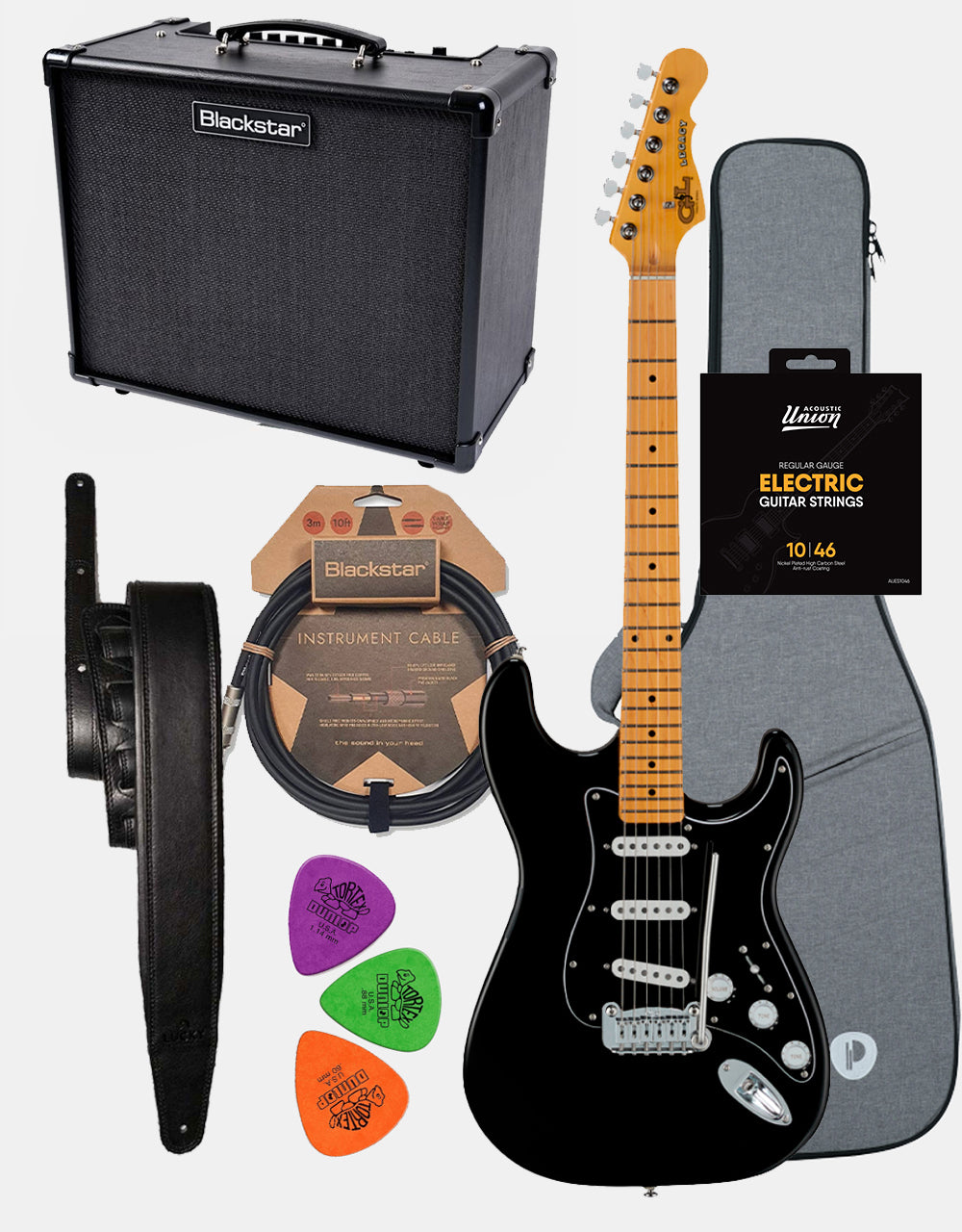 G&L Tribute Legacy Gloss Black, Premium Rock Set