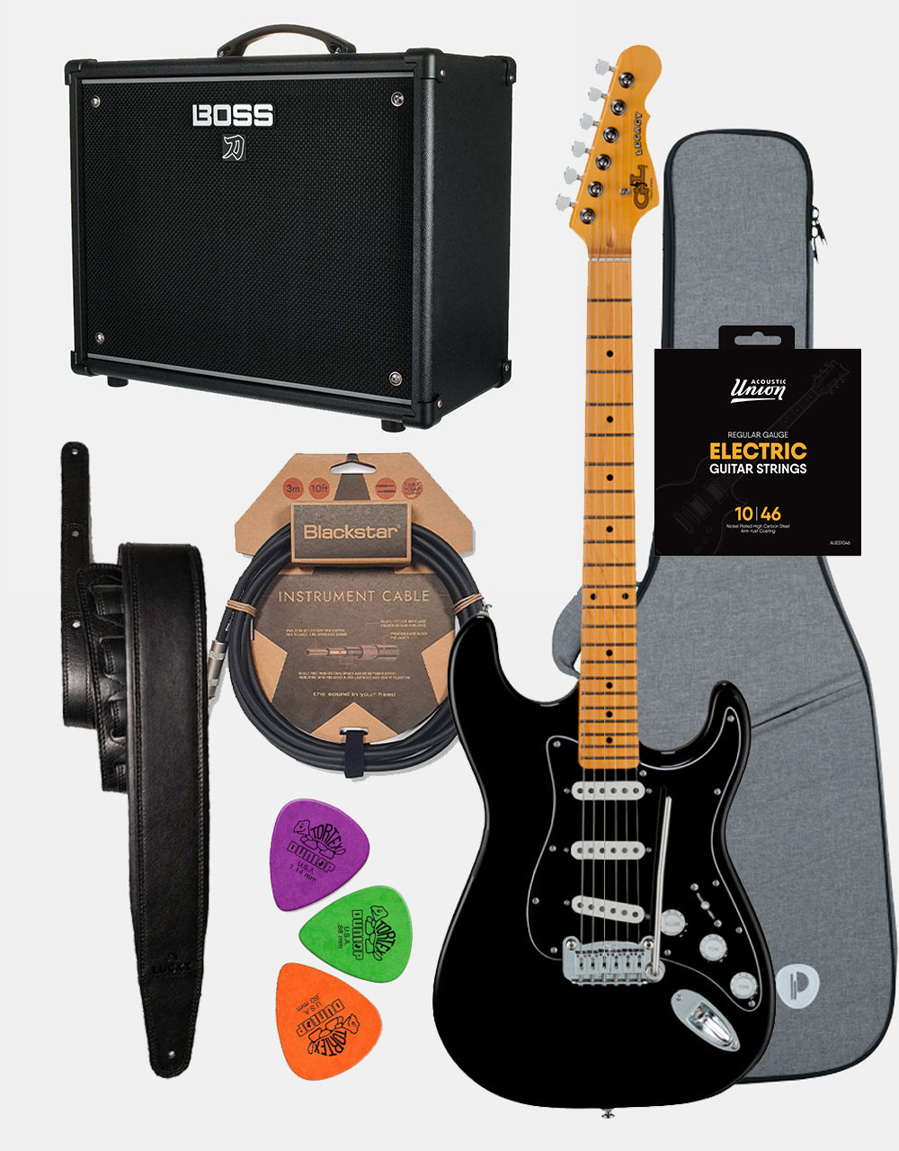 G&L Tribute Legacy Gloss Black, Premium Rock Set