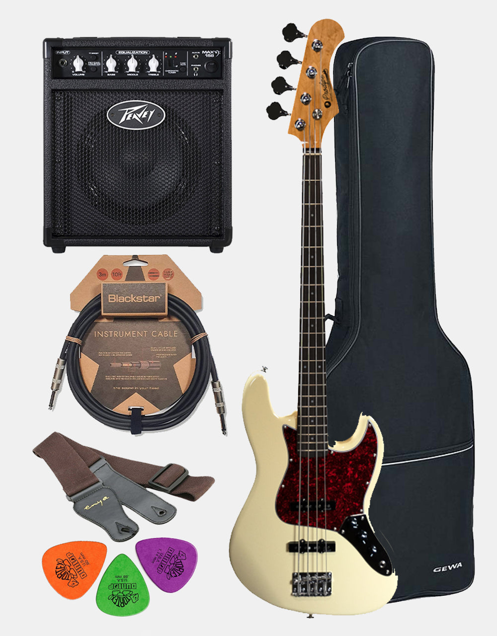 Prodipe JB80 RA Vintage White Bass Guitar Set