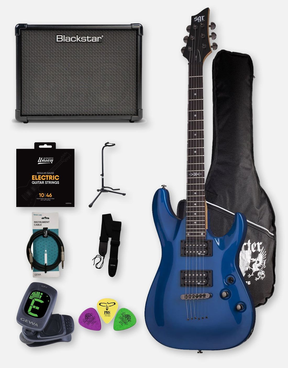 Heavy Metal Beginner Bundle, Schecter SGR C-1, Electric Blue