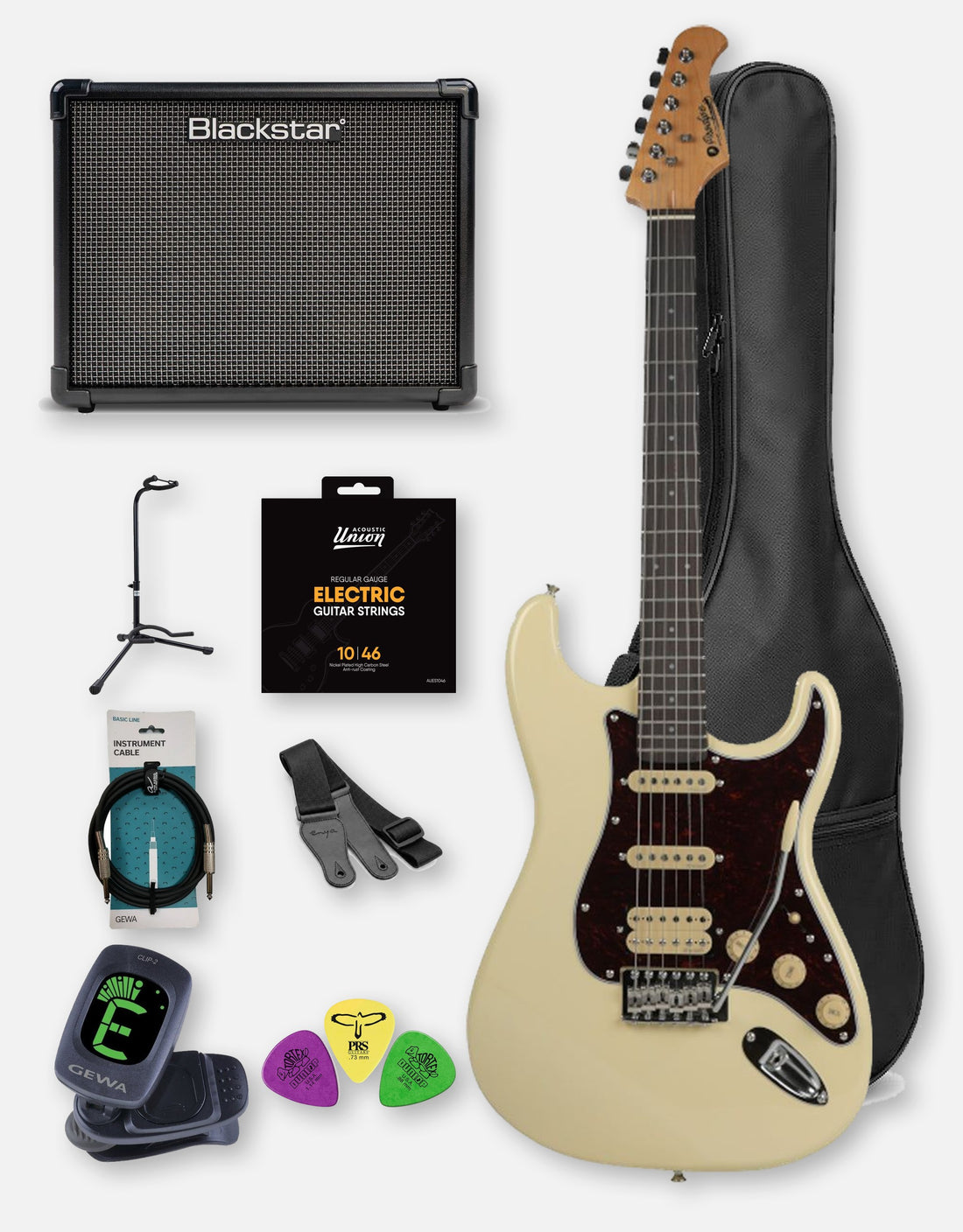 Classic Rock Beginner Bundle, Prodipe ST83 RA, Vintage White
